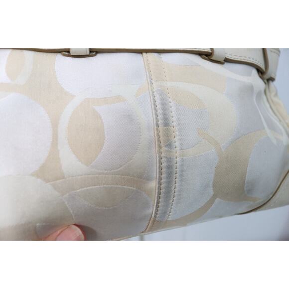 Coach Hampton Cream/White/Tan Signature Canvas and Leather Satchel Handbag 13338 - Picture 7 of 13